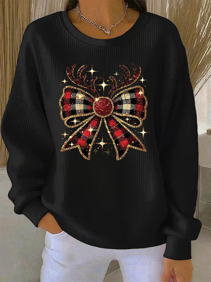 Elin Damen Weihnachtspullover Schleifenmuster