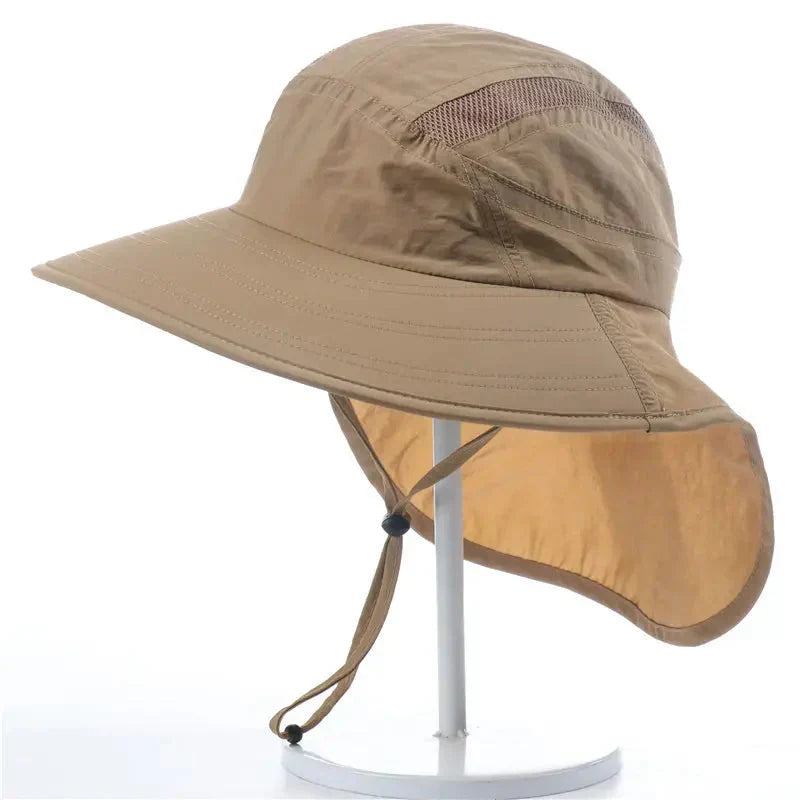 Damen Sonnenhut Nackenschutz Breite Krempe