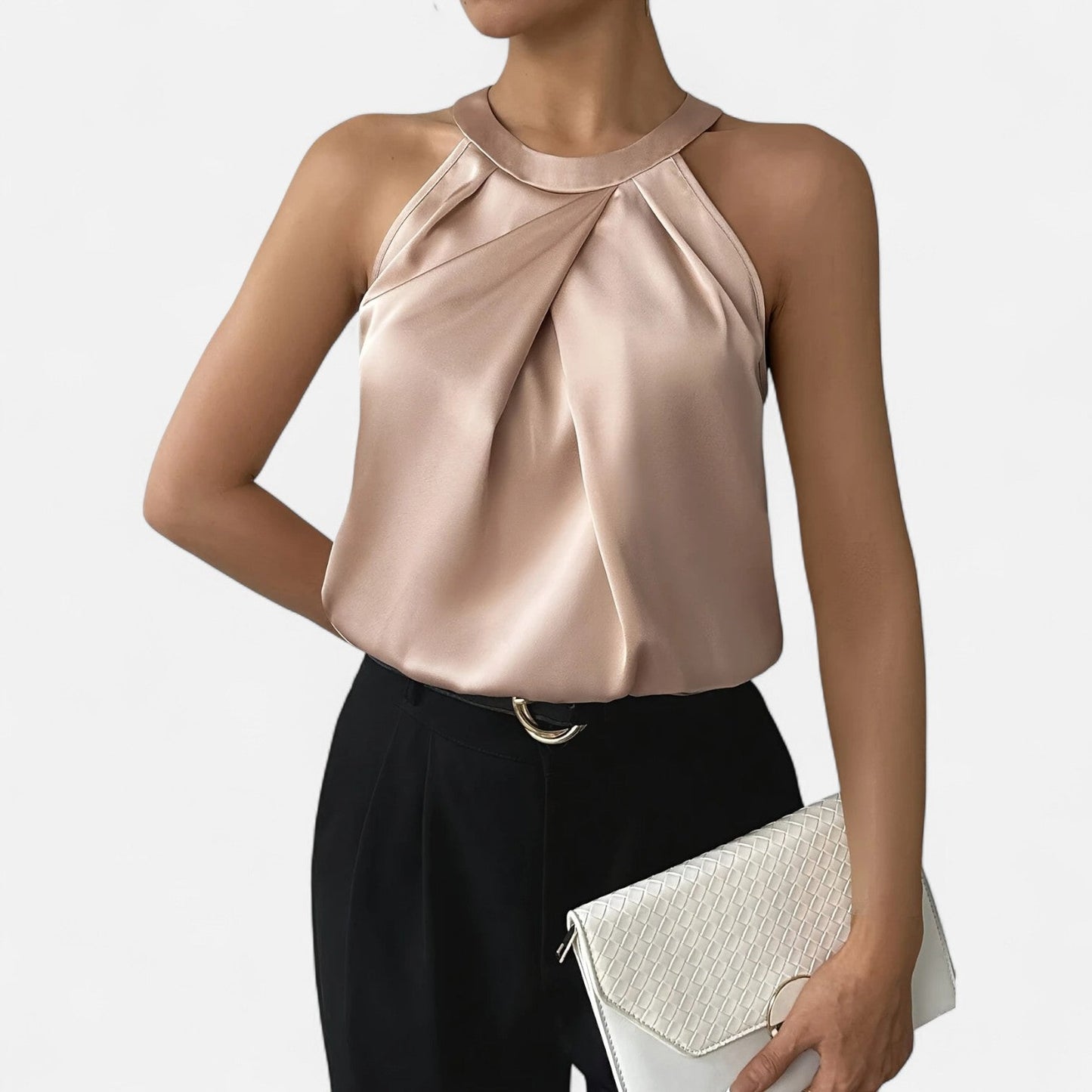 Damen Satin Neckholder Stilvoll Rosa