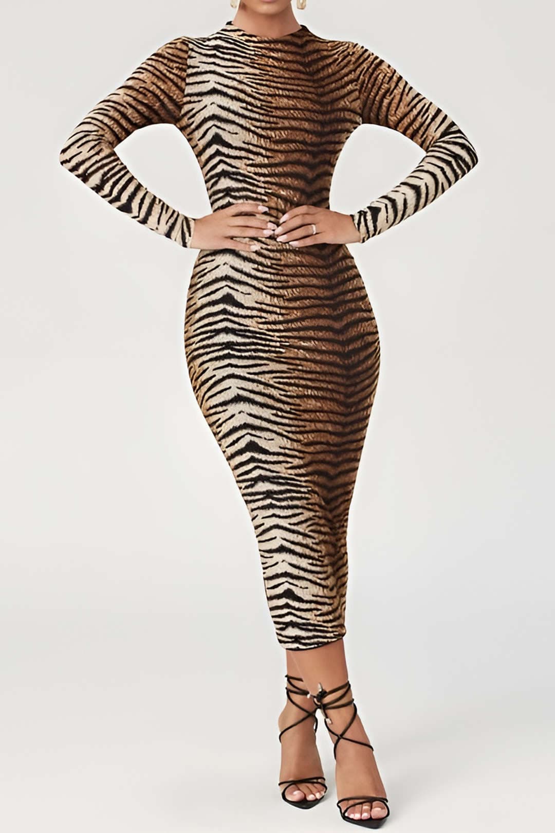 Damen Midikleid Leopardenmuster Elegantes Kleid