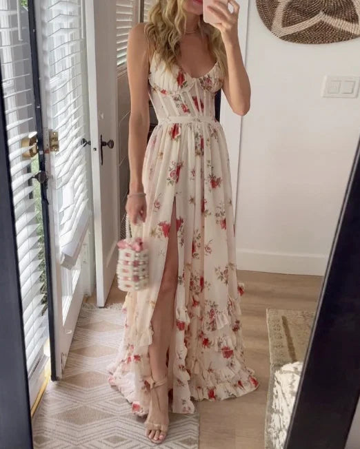 Norvielle Damen Maxikleid Blumenmuster Fließend
