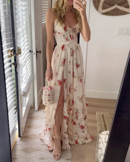 Norvielle Damen Maxikleid Blumenmuster Fließend