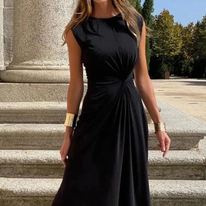 Damen Elegantes Maxikleid Langarm V-Ausschnitt Solide Farbe Schwarz - Norvielle