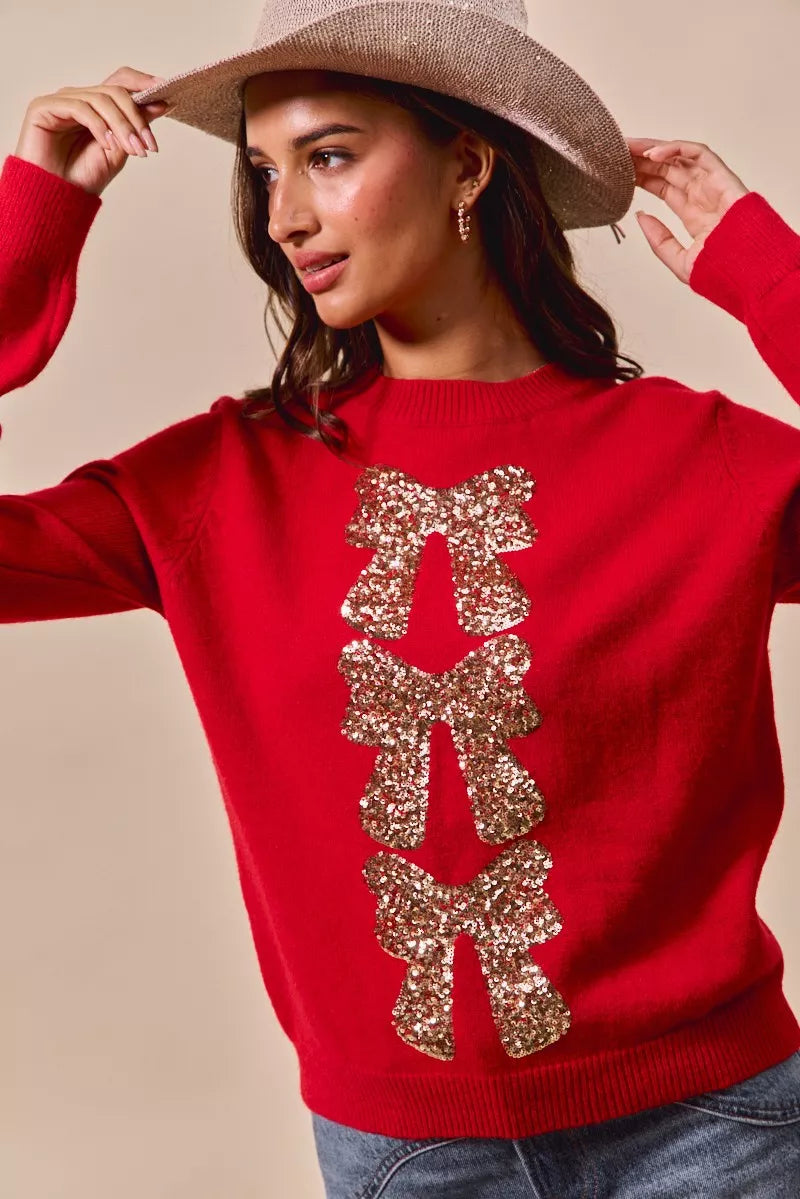 Weihnachtspullover Damen Rot Glitzernd Pailletten