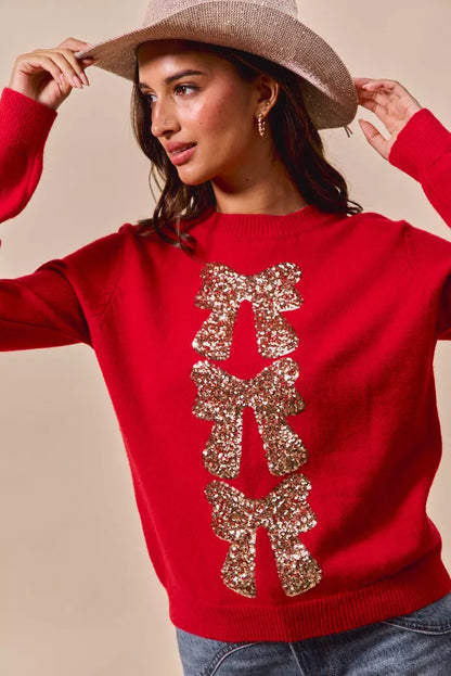 Weihnachtspullover Damen Rot Glitzernd Pailletten