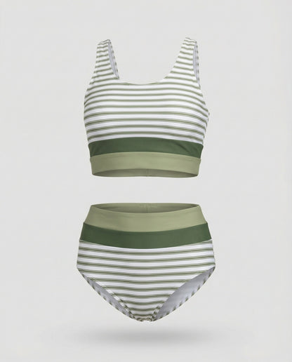 Norvielle Damen Bikini Set Streifen Reißverschluss
