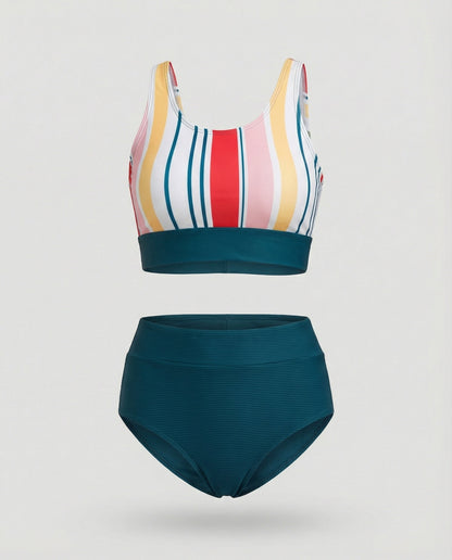 Norvielle Damen Bikini Set Streifen Reißverschluss