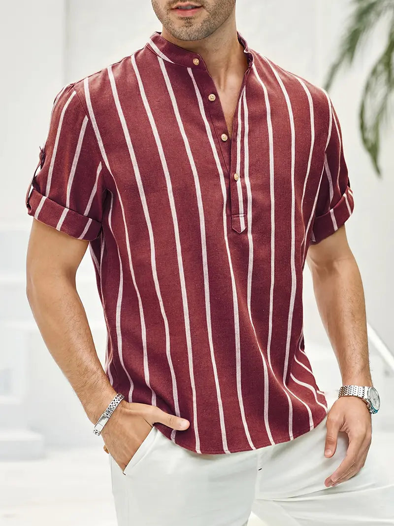 Herren Kurzarm Hemd Streifenmuster Sommerhemd