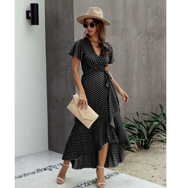 Damen Blumenkleid V-Ausschnitt Rüschen Sommerlich Elegantes Design