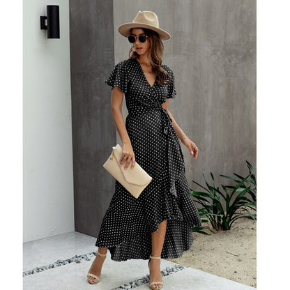 Damen Blumenkleid V-Ausschnitt Rüschen Sommerlich Elegantes Design