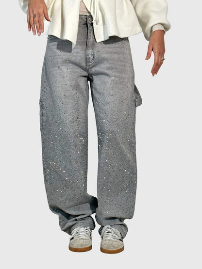 Damen Glänzende Diamant Jeanshose