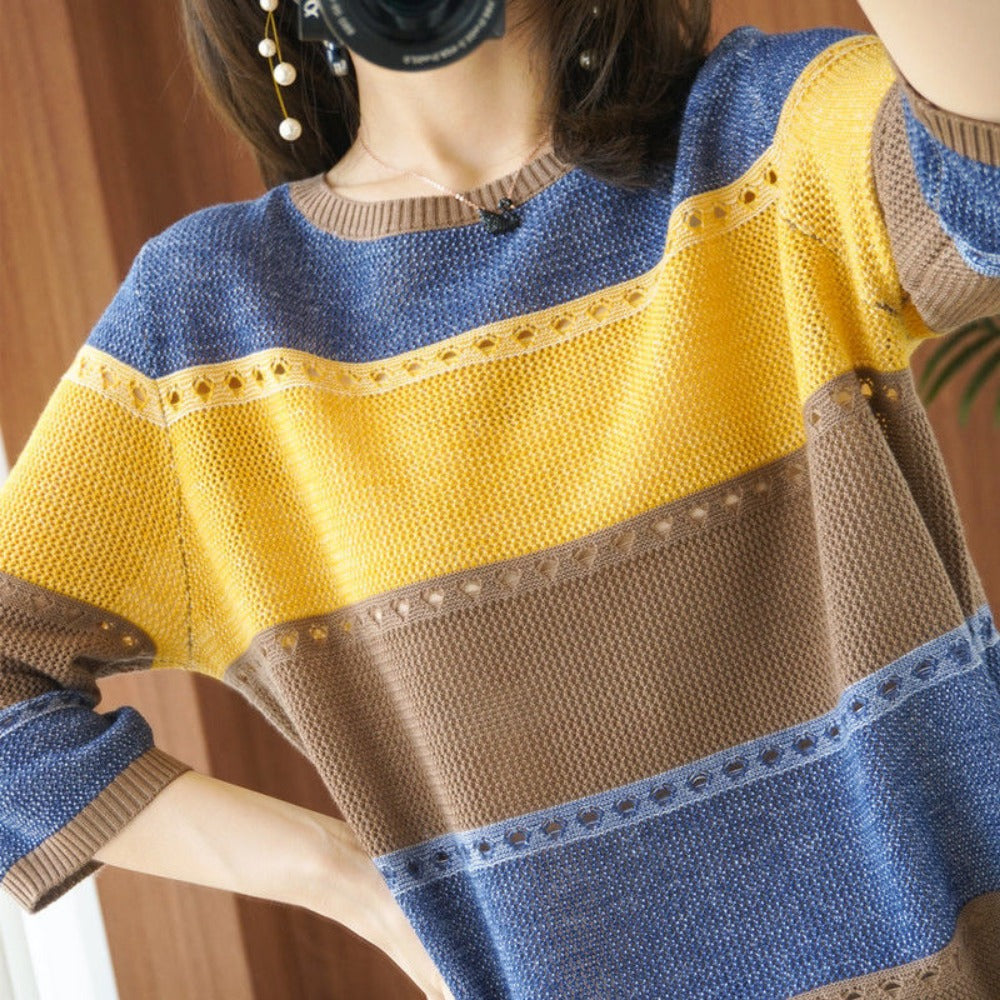 Damen Strickpullover Colorblock