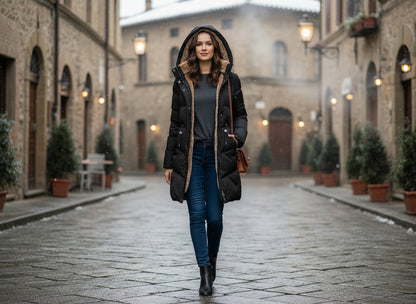 Damen Winterjacke Isoliert Wärme Schwarz - Norvielle