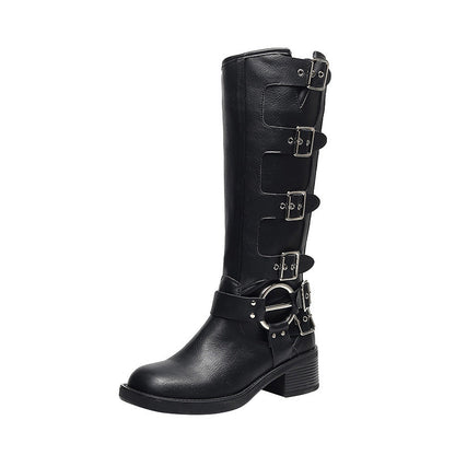 Damen Stiefel Mit Schnalle Chunky Absatz