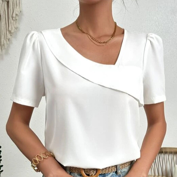 Damen Bluse Puffärmel Asymmetrisch Elegantes Büro-Outfit - Norvielle