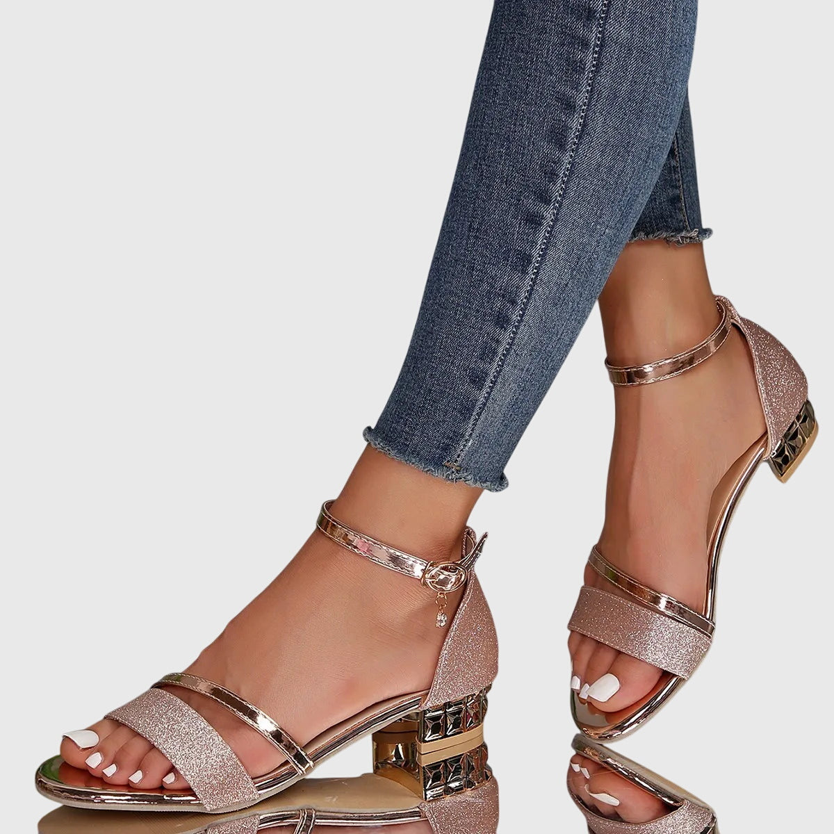 Damen Sandalen Offene Spitze Blockabsatz