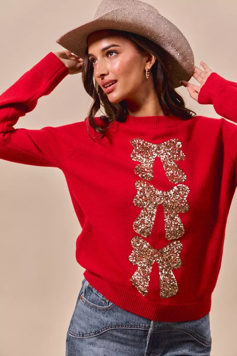 Weihnachtspullover Damen Rot Glitzernd Pailletten