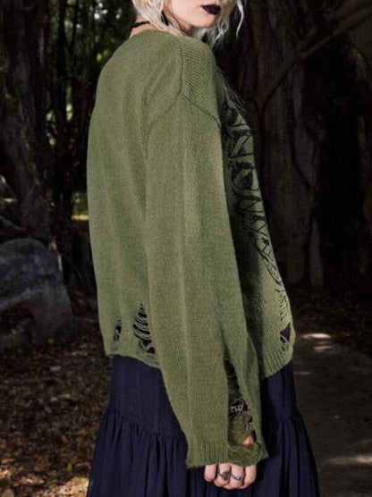 Halloween Langarm-Pullover Skelett-Design Dunkel Rissig