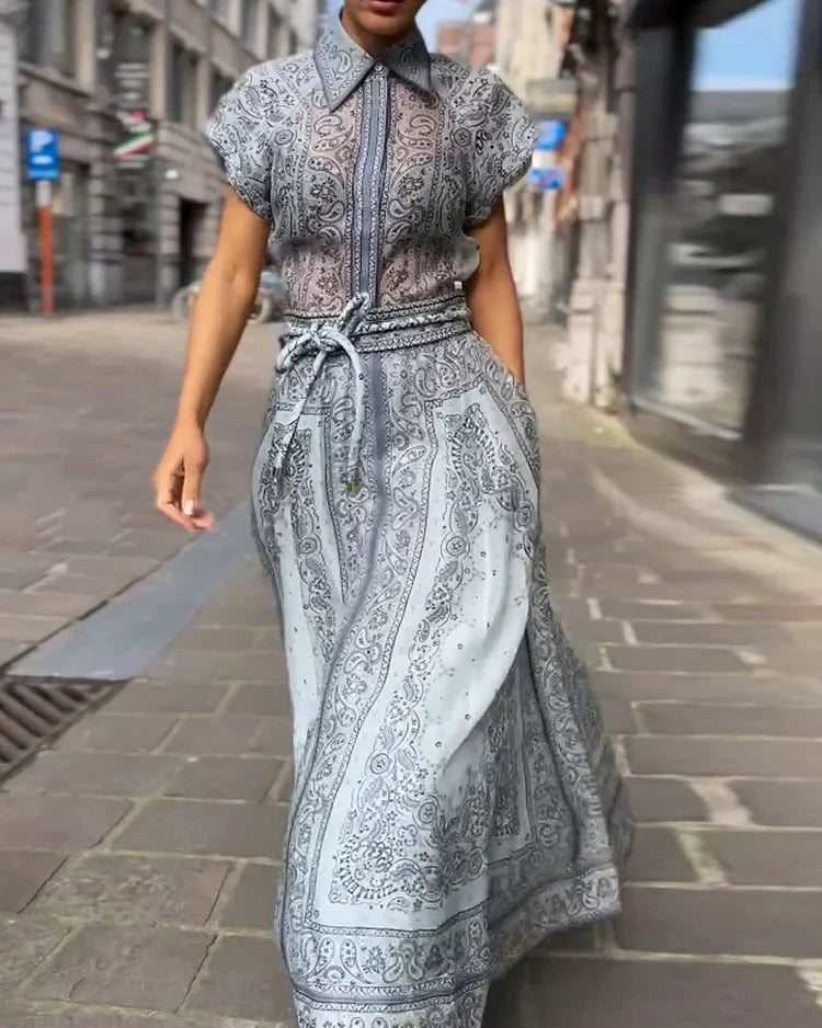 Damen Zweiteiler Paisley Bluse Maxi Rock Elegant - Norvielle