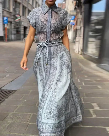 Damen Zweiteiler Paisley Bluse Maxi Rock Elegant - Norvielle