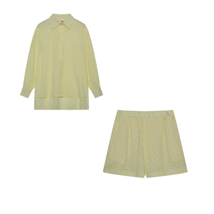 Damen Zweiteiler Oversize Baumwollmix Bluse und Shorts