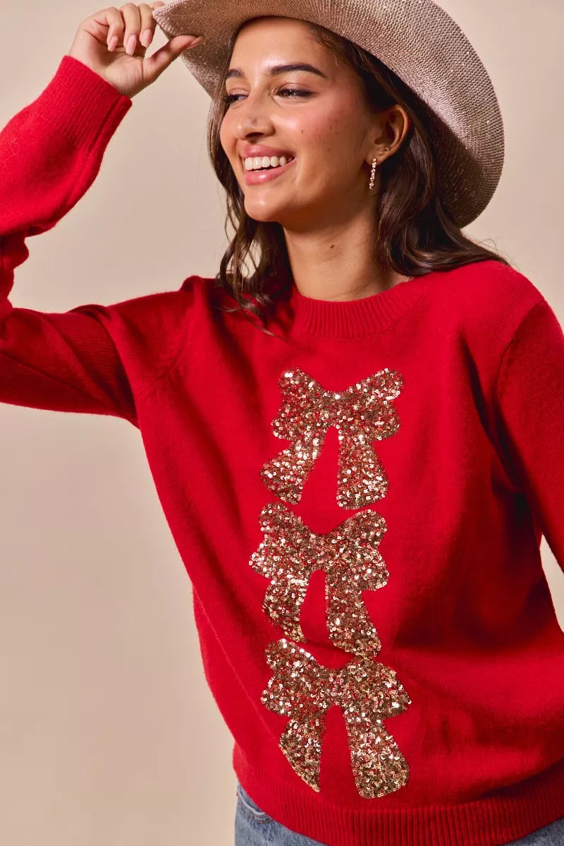 Weihnachtspullover Damen Rot Glitzernd Pailletten