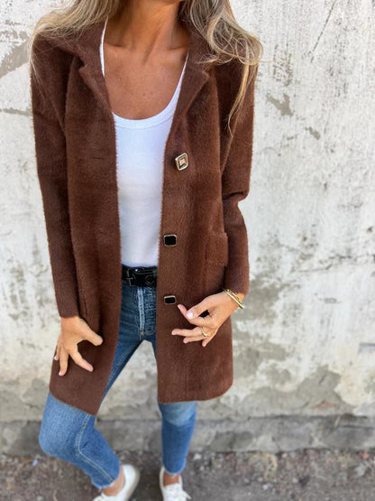Eleganter Damenmantel Grobstrick Schwarz - Norvielle