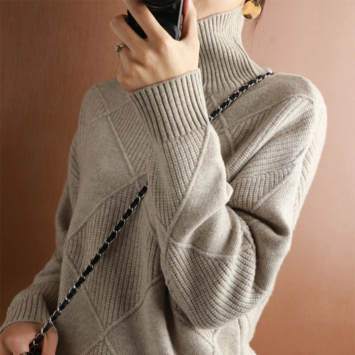 Damen Rollkragenpullover Zopfmuster Gemütlich
