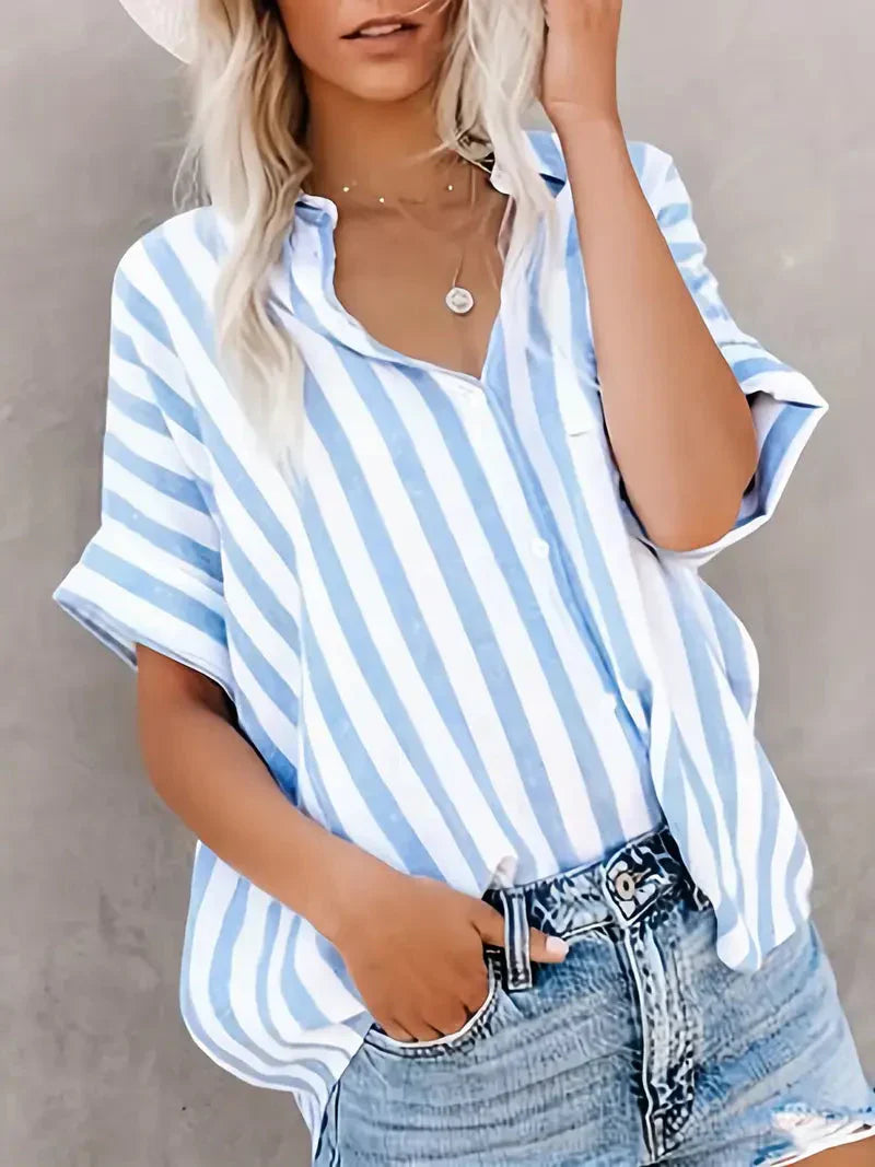 Damen Streifenbluse Kurzärmelig Sommerlich Elegant - Norvielle