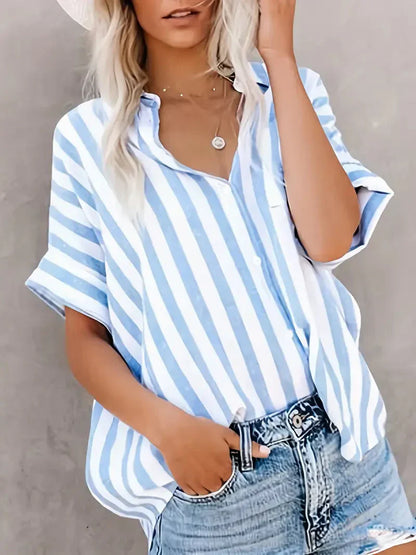 Damen Streifenbluse Kurzärmelig Sommerlich Elegant - Norvielle