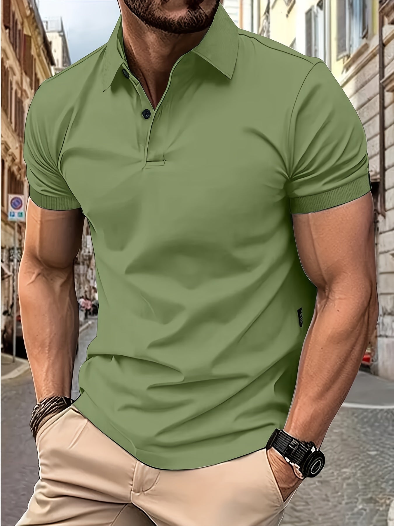 Norvielle Herren Kurzarm-Polo Baumwolle Beige