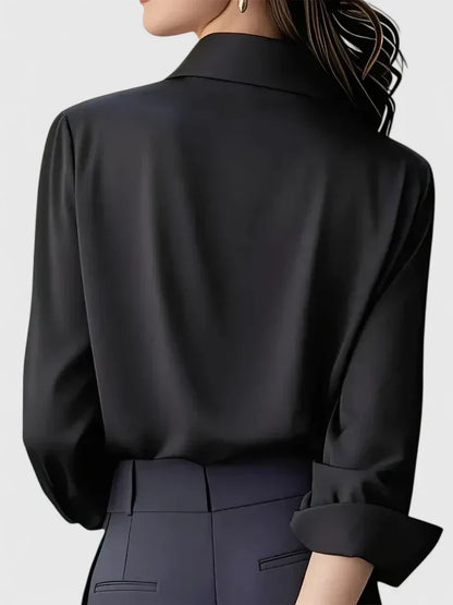 Damen Satin Bluse Mit Knopfleiste Weiß