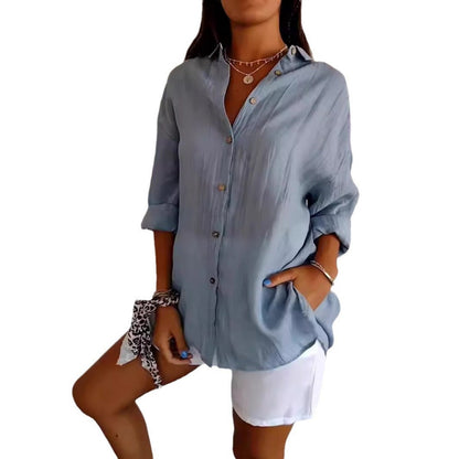 Norvielle Damen Lockeres Button-Down-Hemd