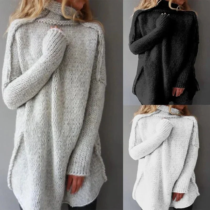 Norvielle Damen Pullover Rollkragen Einfarbig Winter - Norvielle