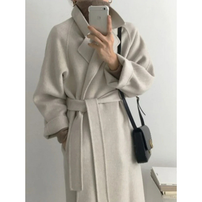 Norvielle Damen Langmantel Warm Mit Gürtel Weite Ärmel - Norvielle