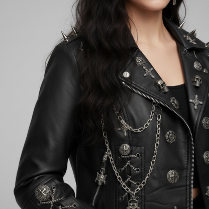 Unisex Bikerjacke Metall­elemente