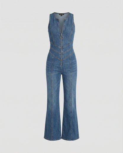 Damen Ärmelloser Jumpsuit Offener Rücken Ausgestelltes Bein