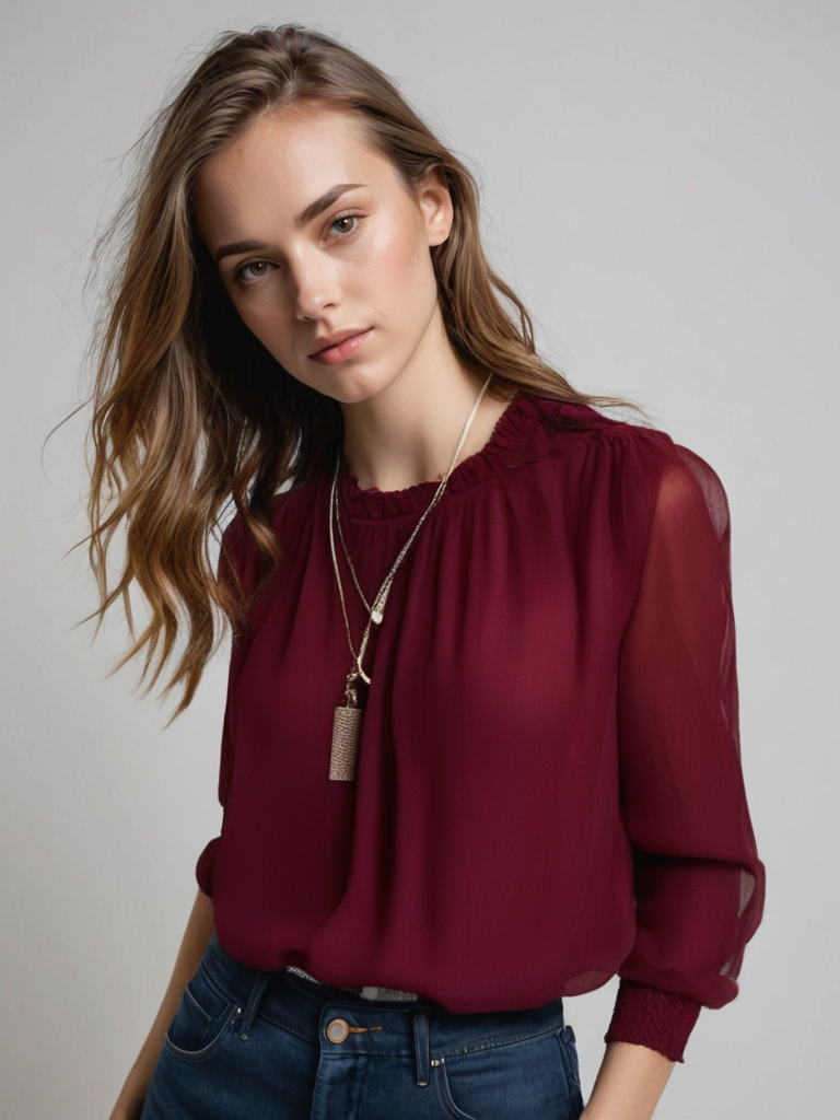 Damen Elegante Langarmbluse Rüschen
