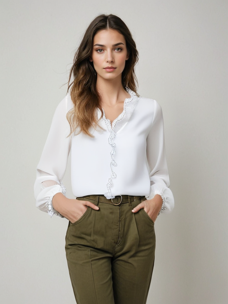 Damen Elegante Langarmbluse Rüschen