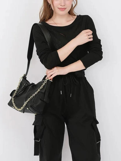 Leder Schoudertas mit Kettendetail