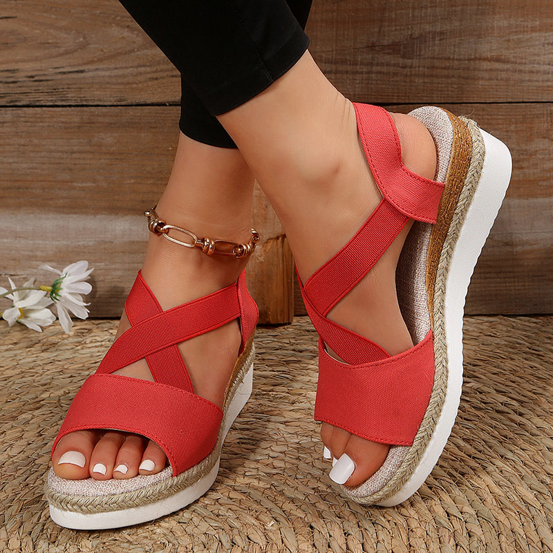 Norvielle Damen Keilsandalen Plateau Gladiator Kreuzriemen