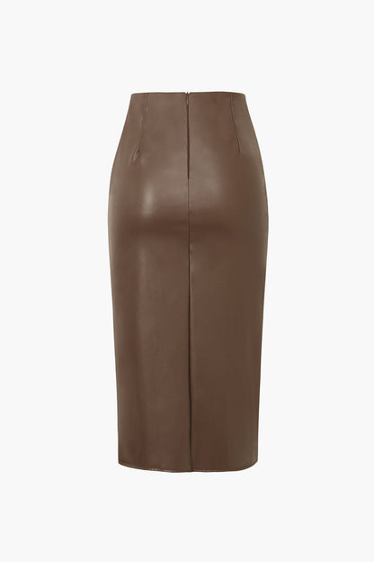 Damen Midirock Kunstleder Asymmetrisch