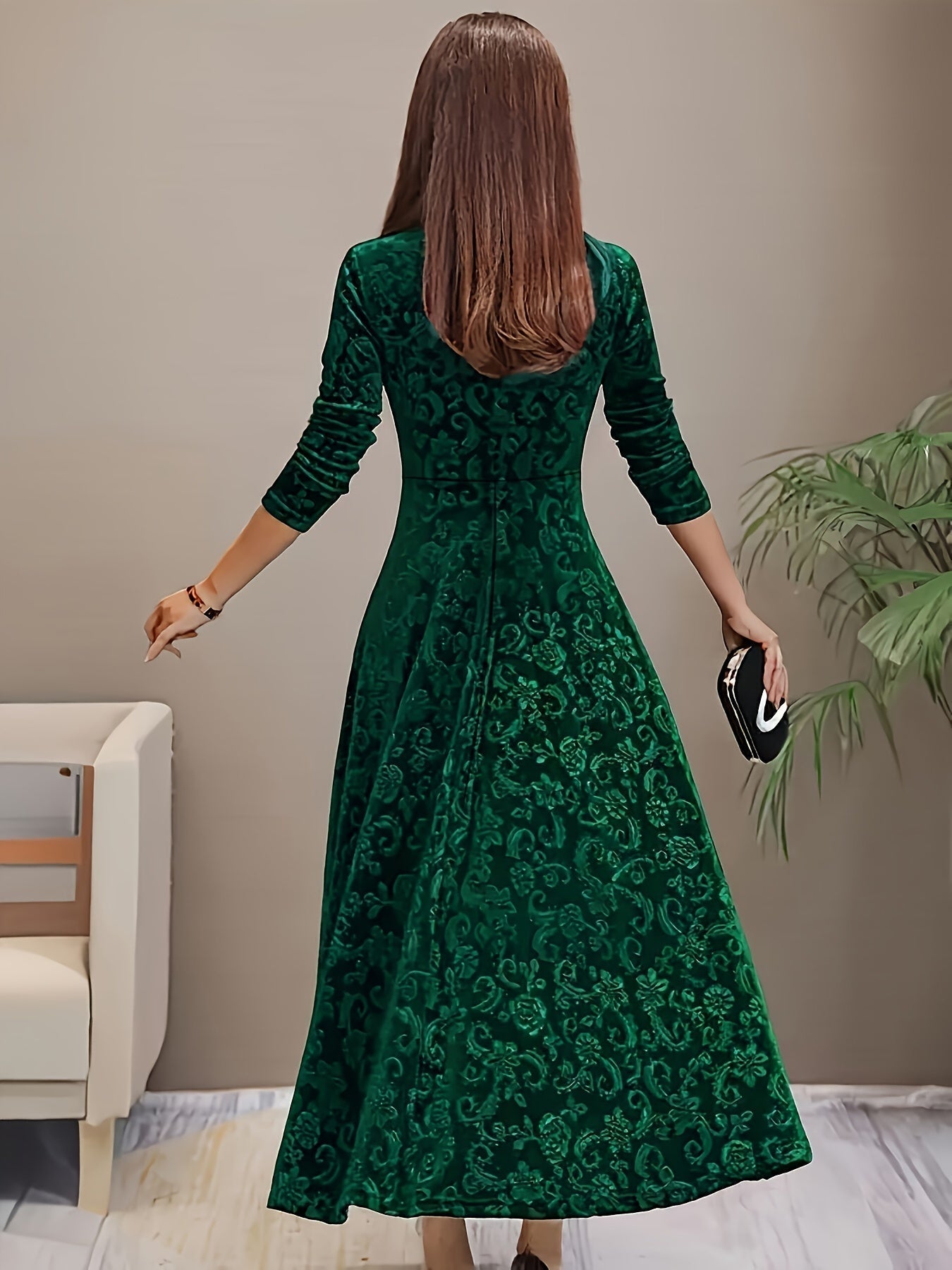 Damen Samt-Kleid Floral Muster