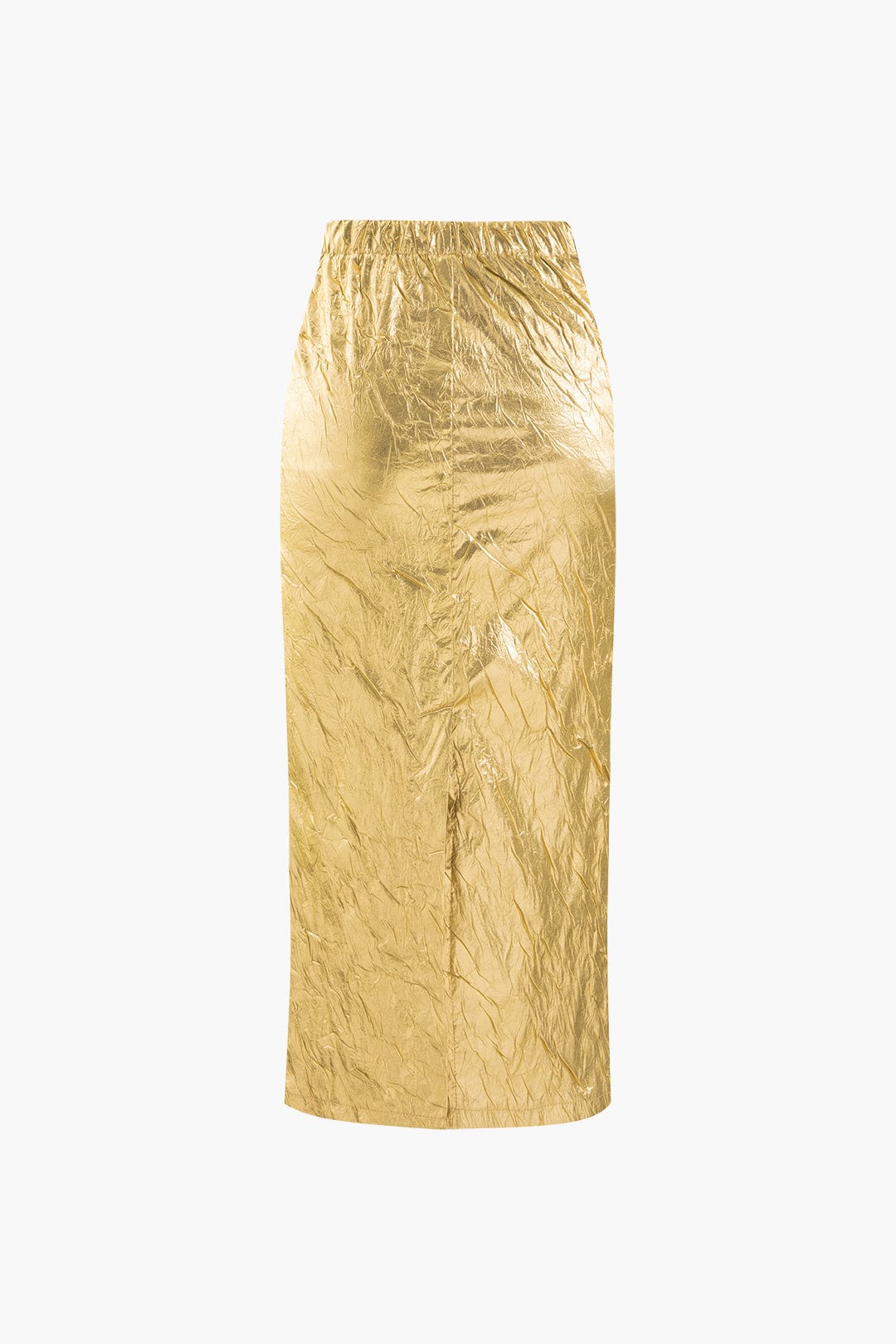Glänzender Metallic Midirock Damen Crinkle Effekt Elastisch