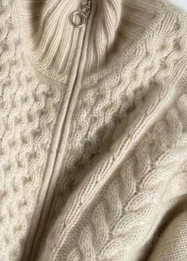 Damen Strickjacke Reißverschluss Warm Beige