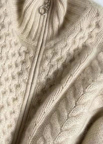 Damen Strickjacke Reißverschluss Warm Beige