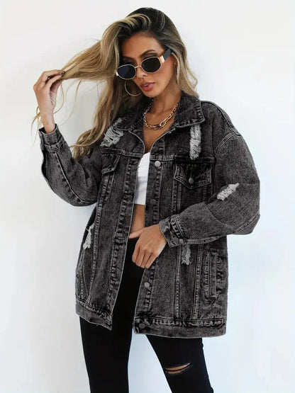 Norvielle Damen Übergröße Jeansjacke