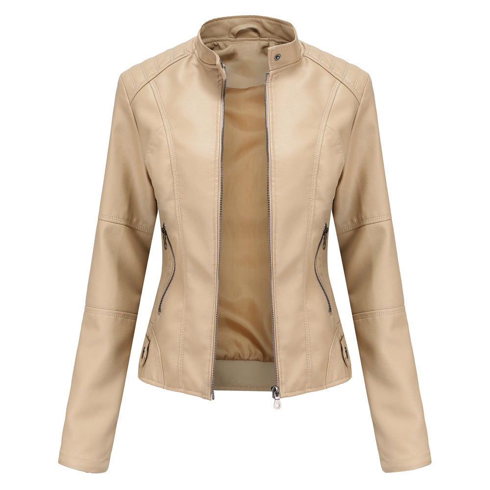 Claudia Damen Bikerjacke Stehkragen Leder