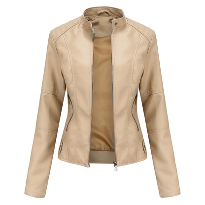 Claudia Damen Bikerjacke Stehkragen Leder