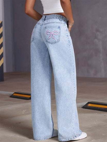 Damen High Waist Jeans Schleifendetail dunkelblau